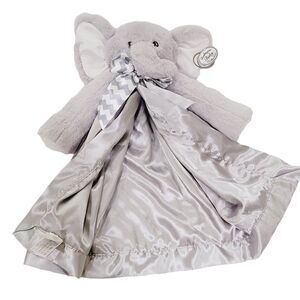 Bearington Baby Gray Elephant Lovey Chevon Bow Satin Lil Spout Snuggler Blanket